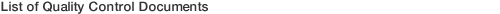 List of Quality Control Documents